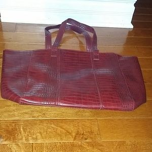 Neiman Marcus red croc embossed tote
